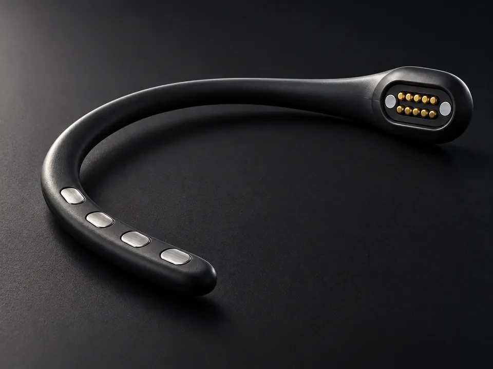 Boom: four electrodes on the skin side; bends by hand.
