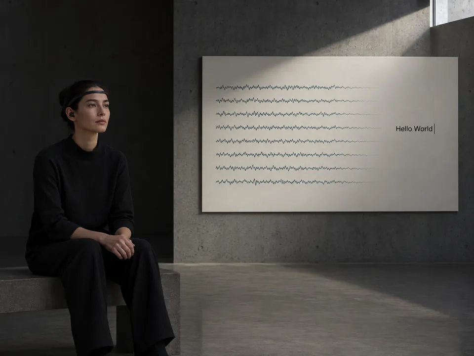 Research vision, illustrated: EEG-based silent speech. Not a product feature.