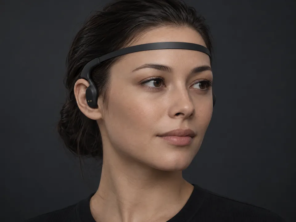 Band mode: forehead band, no boom. The two are never worn together.